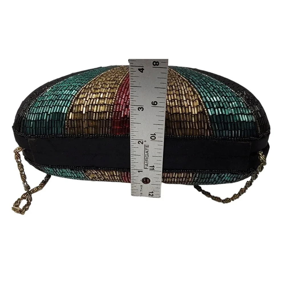 Bob Mackie Vintage Purse Glass Beaded Rainbow Dome Clutch Art Deco Boho SEE - Picture 11 of 13